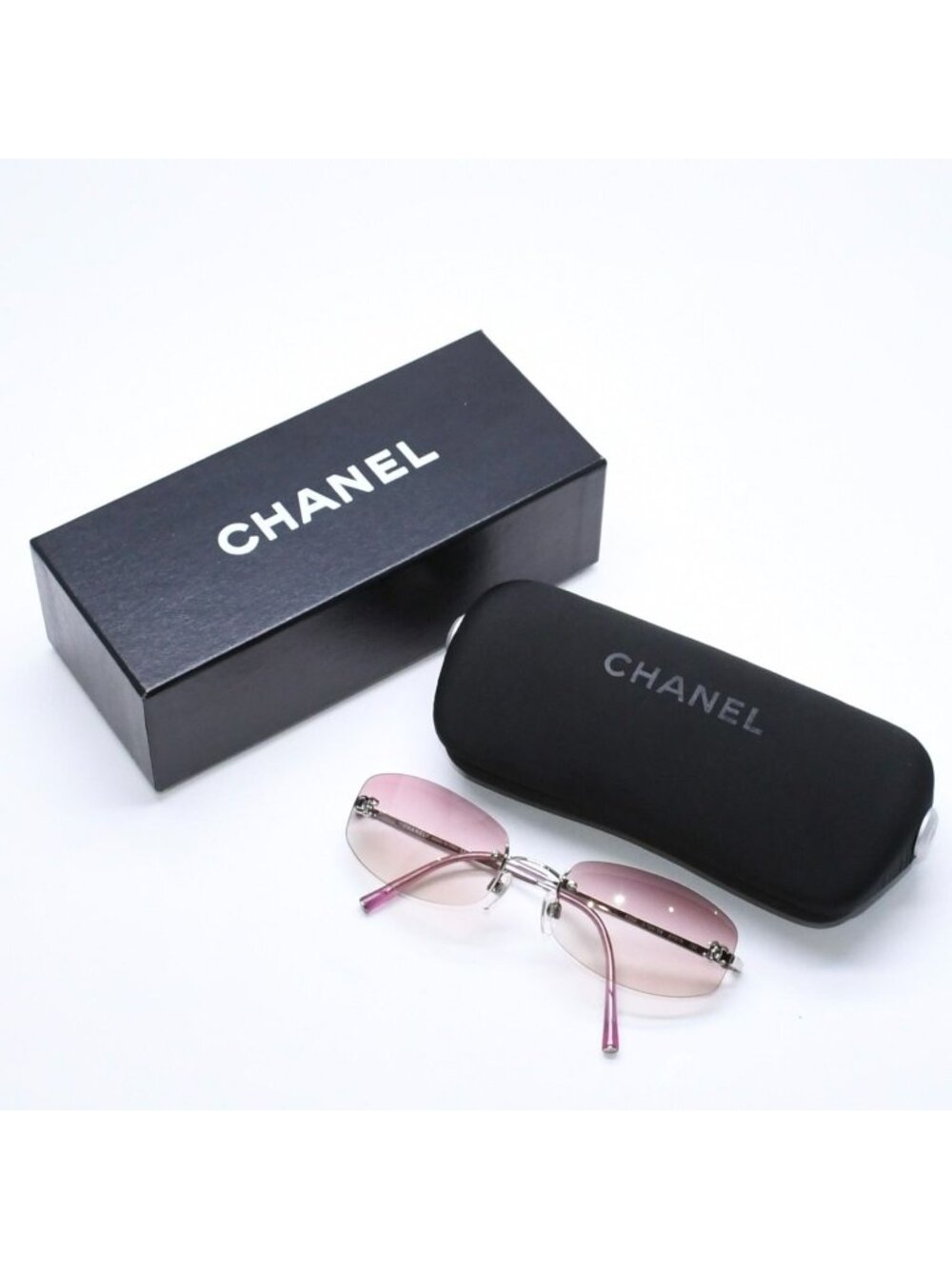 Chanel Rimless Sunglasses Eyewear CC Logo Pink Gradient